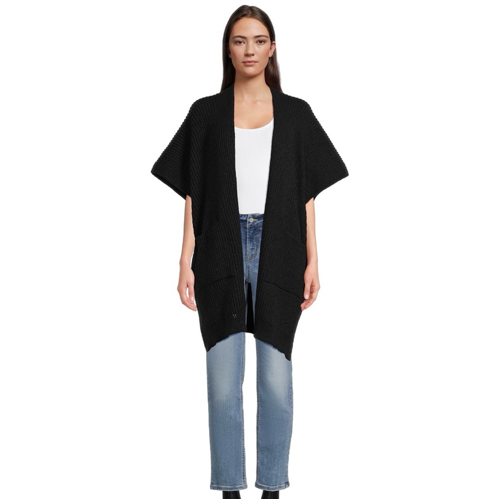COPY - Time and Tru Women's Ribbed Sweater Cape with Pockets, One Size, Black S…